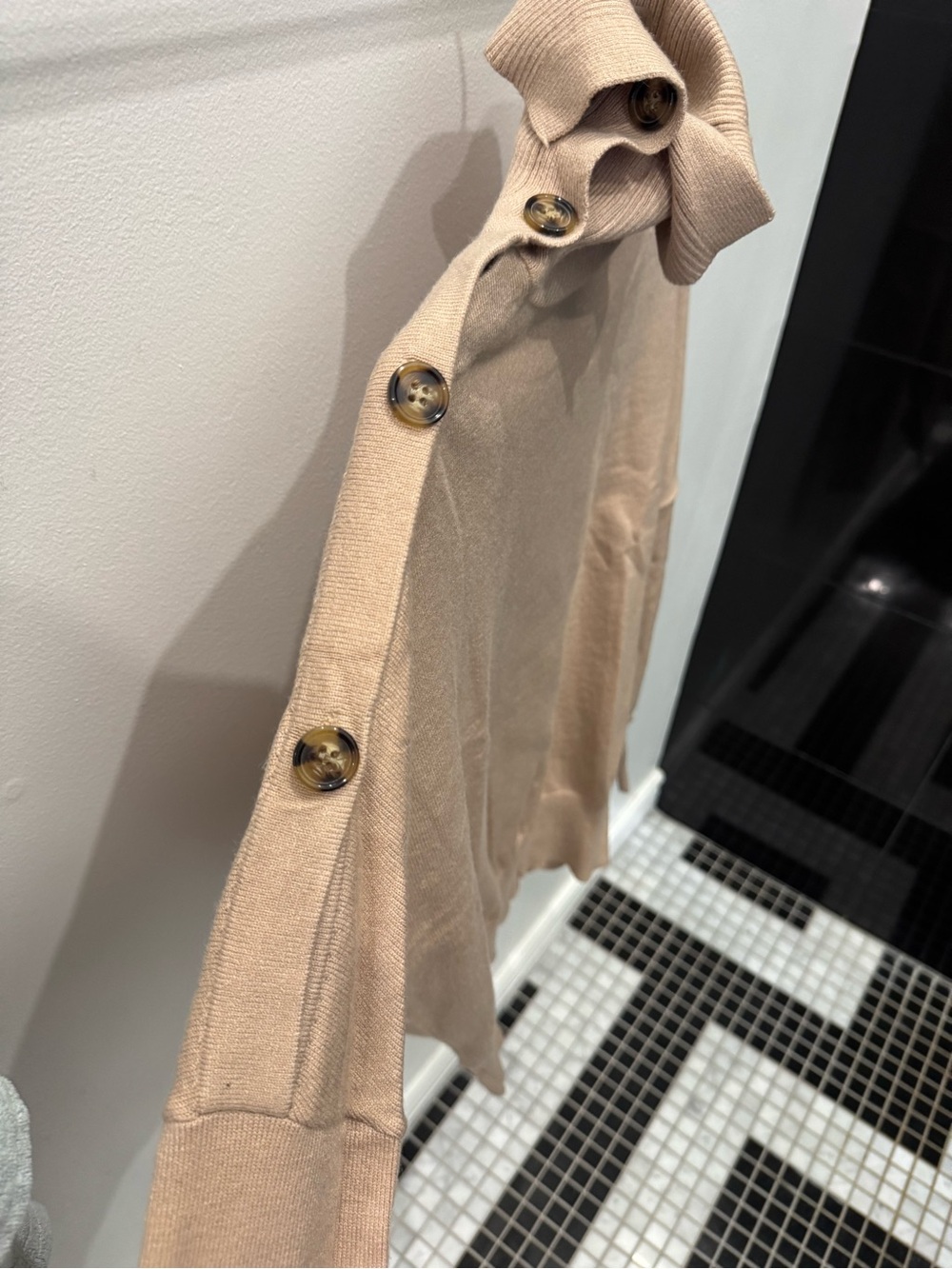 Cezele Beige Turtleneck Sweater Button Shoulder Detail Soft Neutral Pullover - Picture 3 of 5